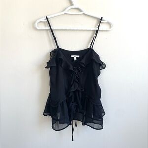 BAR III BLACK SHEER CAMISOLE FRONT TRIPLE TIE CLOSURE RUFFLES STRAPS PEPLUM